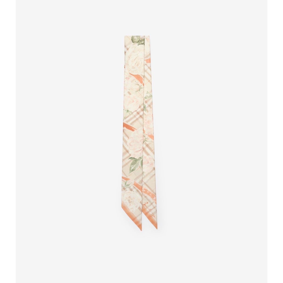  Check Skinny Rose Silk Scarf