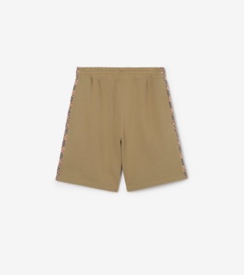 Check Trim Cotton Shorts in Sparrow beige - Men | Burberry® Official