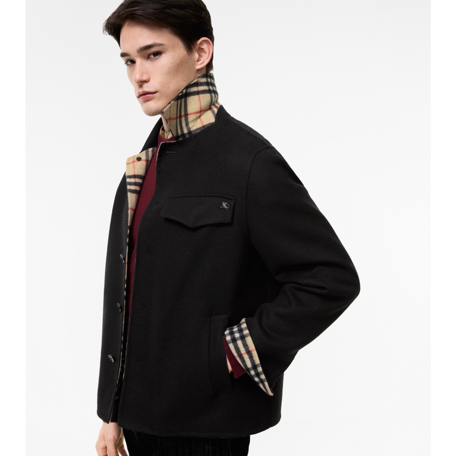 Wool Thorn Overshirt in Black/sand beige - Men | Burberry® Official