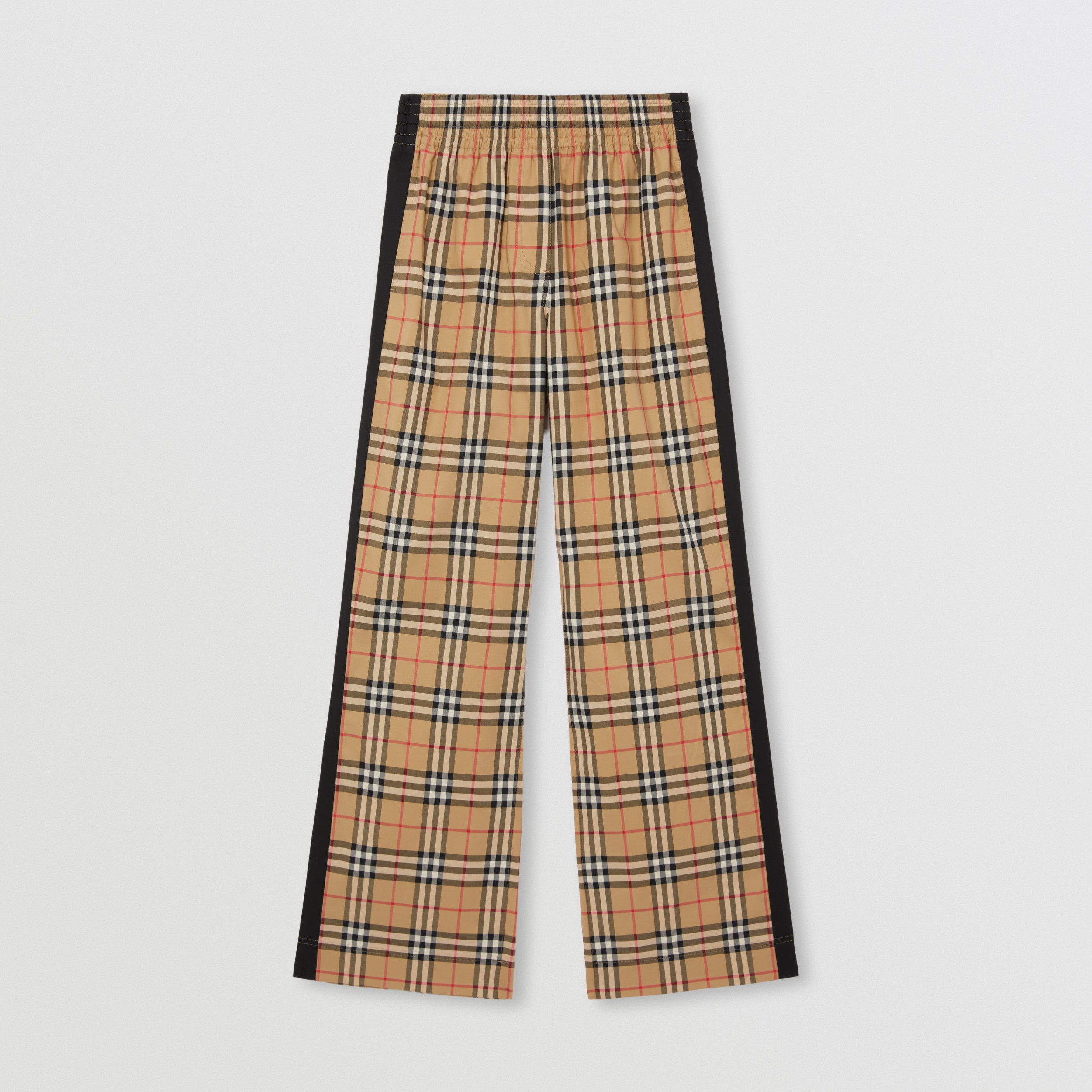 Side Stripe Vintage Check Stretch Cotton Trousers in Archive Beige ...