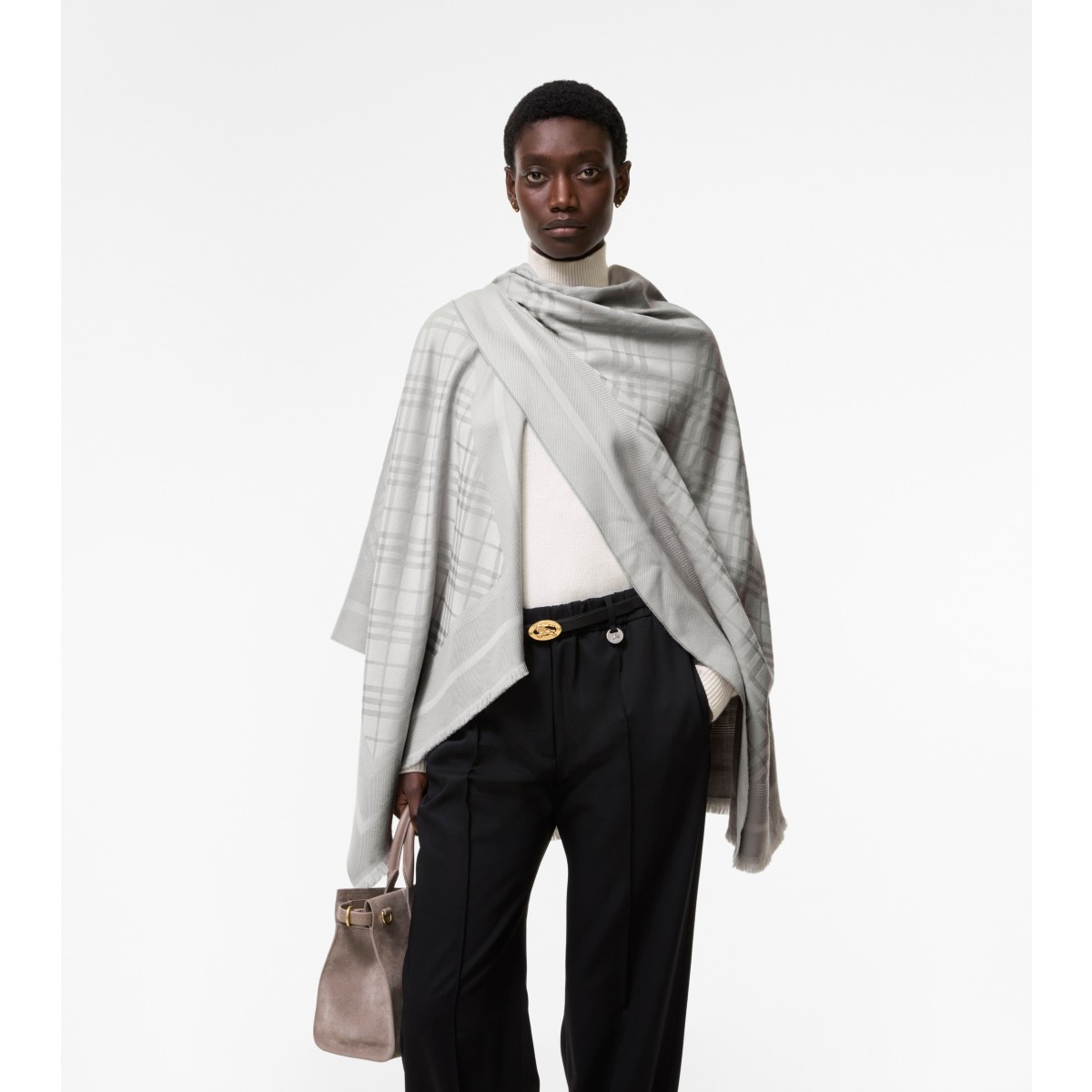  Check Wool Cashmere Cape