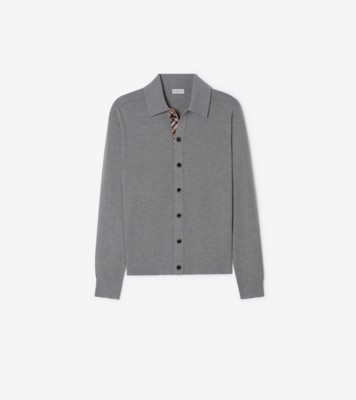 Check Trim Wool Cardigan in Grey - Men | Burberry® Official