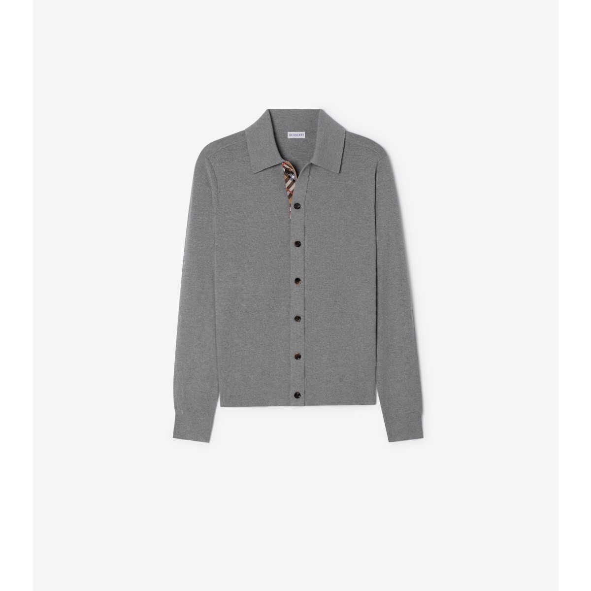 Check Trim Wool Cardigan