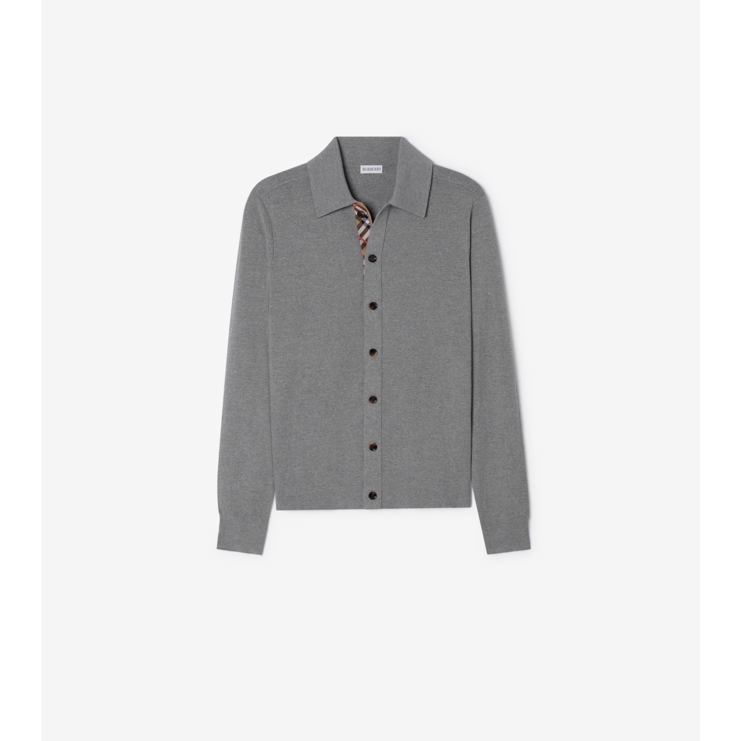 Check Trim Wool Cardigan