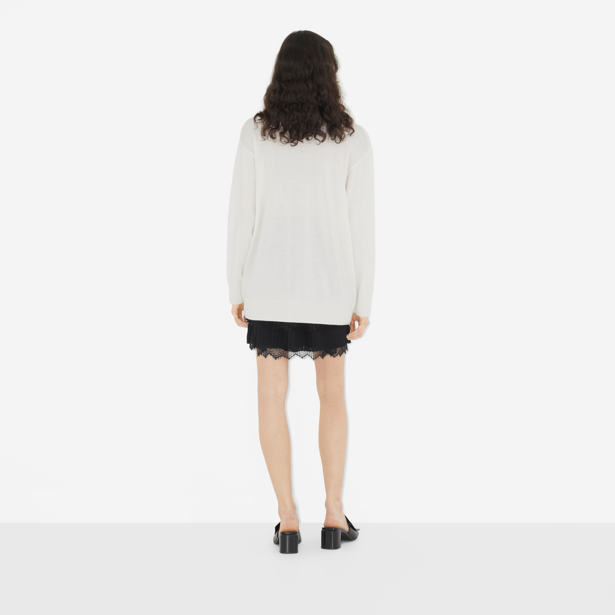 Wool Oversized Cardigan in Optic White - Women | Burberry® Official - 4
