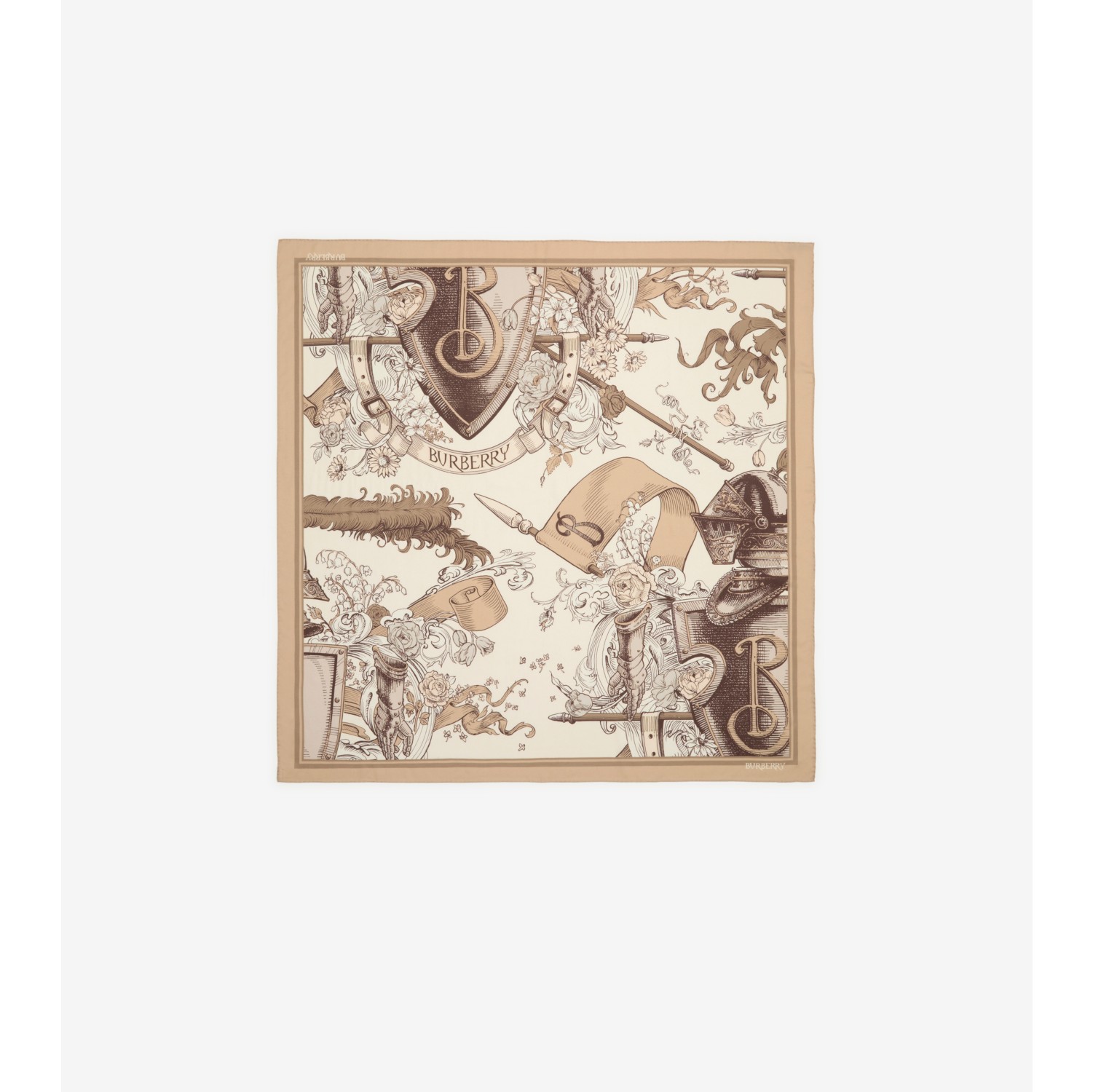 Etched Knight Cashmere Silk Scarf in Taupe beige | Burberry® Official