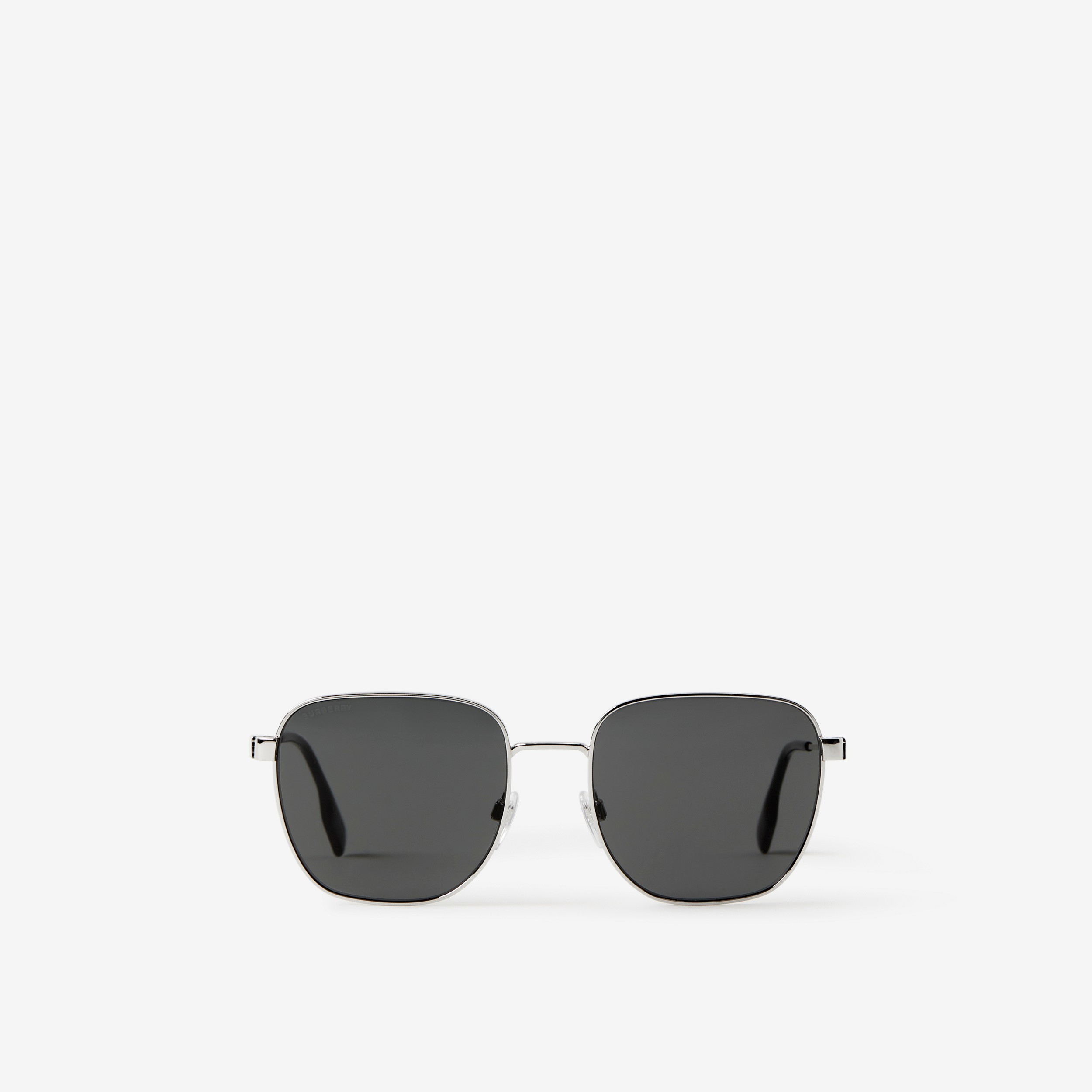 Óculos de sol com armação quadrada e detalhe de listras (Prata) | Burberry® oficial - 1