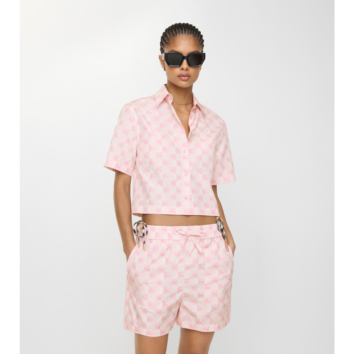  Check Cropped EKD erboard​ Cotton Shirt