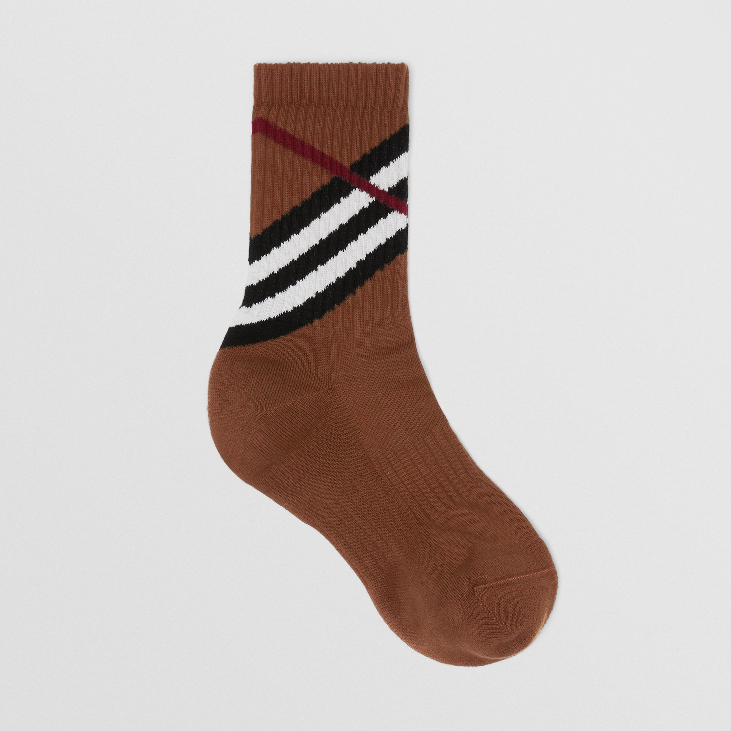 Chevron Check Intarsia Stretch Cotton Socks in Dark Birch Brown | Burberry® Official - 1