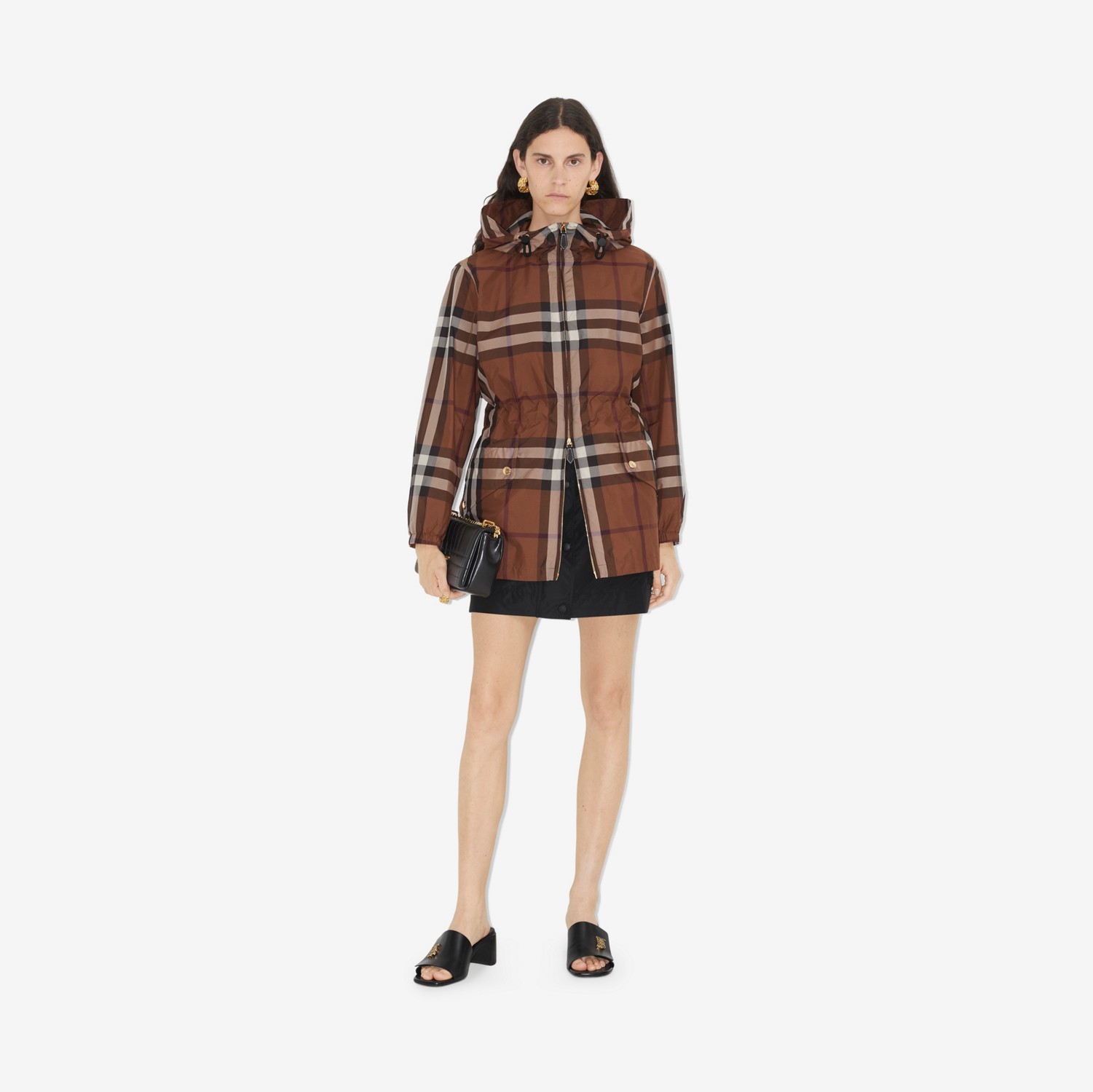 Check Hooded Jacket in Dark Birch Brown - Women | Burberry® Official