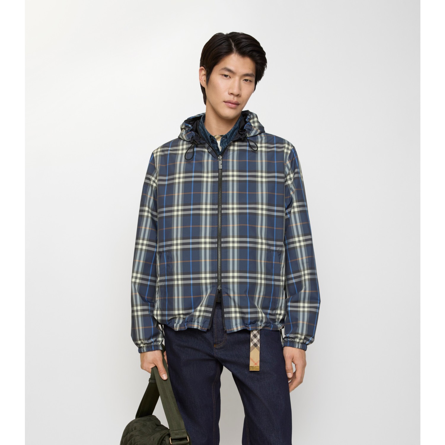 Reversible Check Hooded Jacket in Pilot blue - Men, Nylon | Burberry® Official