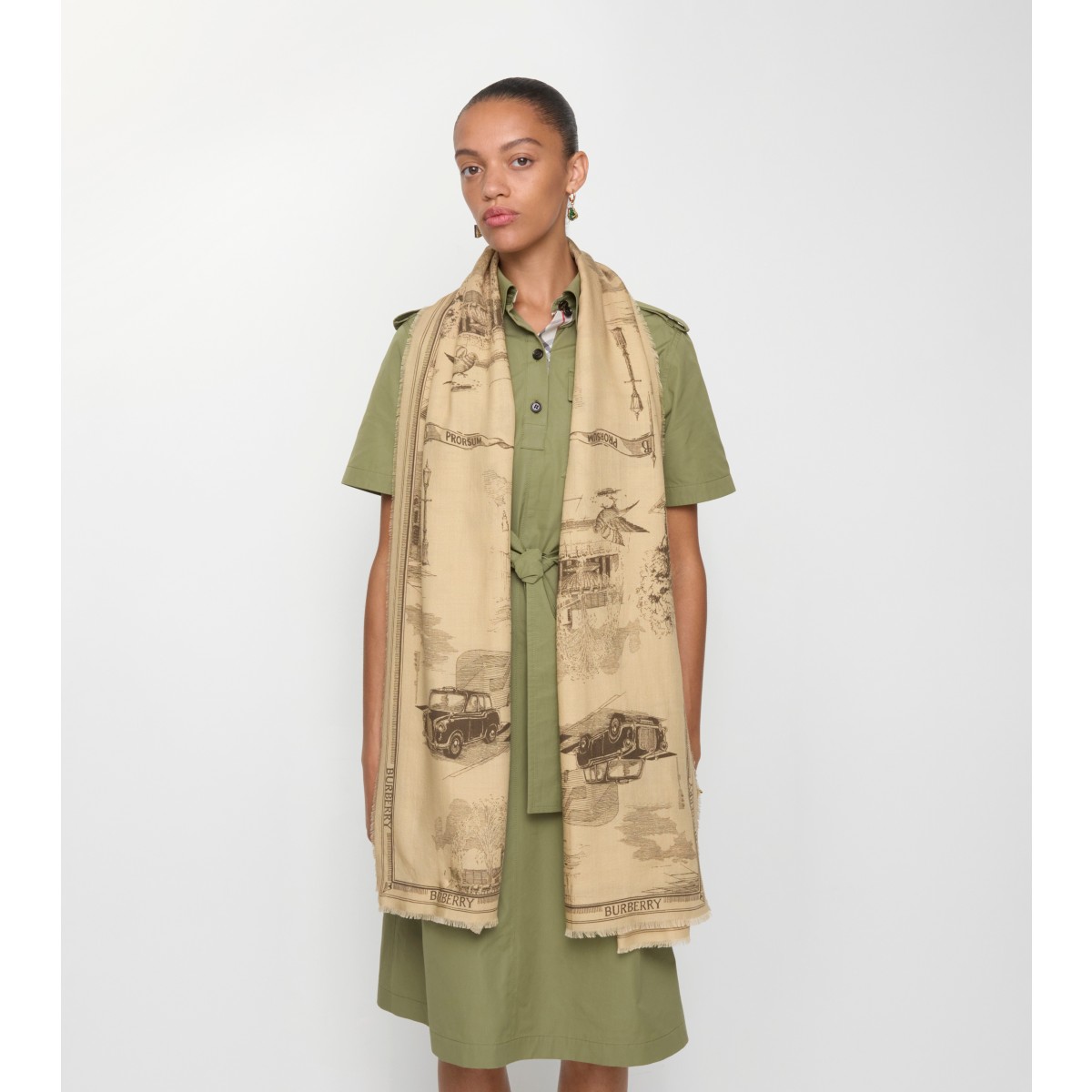  Printed London Landmarks Wool Silk Scarf