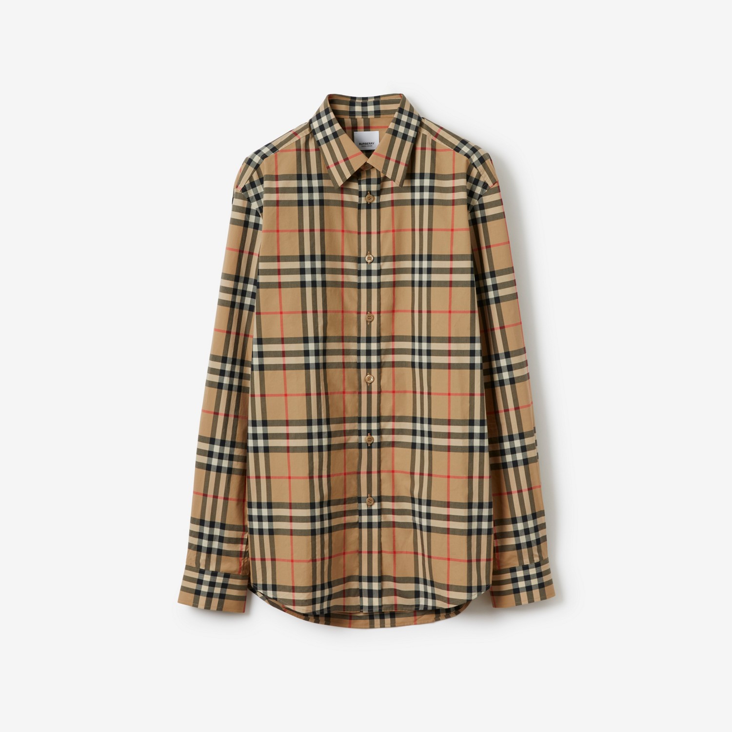 Camisa de algodão com estampa xadrez (Bege Clássico) - Homens | Burberry® oficial
