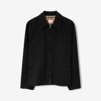 Burberry Collared Rain-resistant Harrington Jacket Cuffs In Black