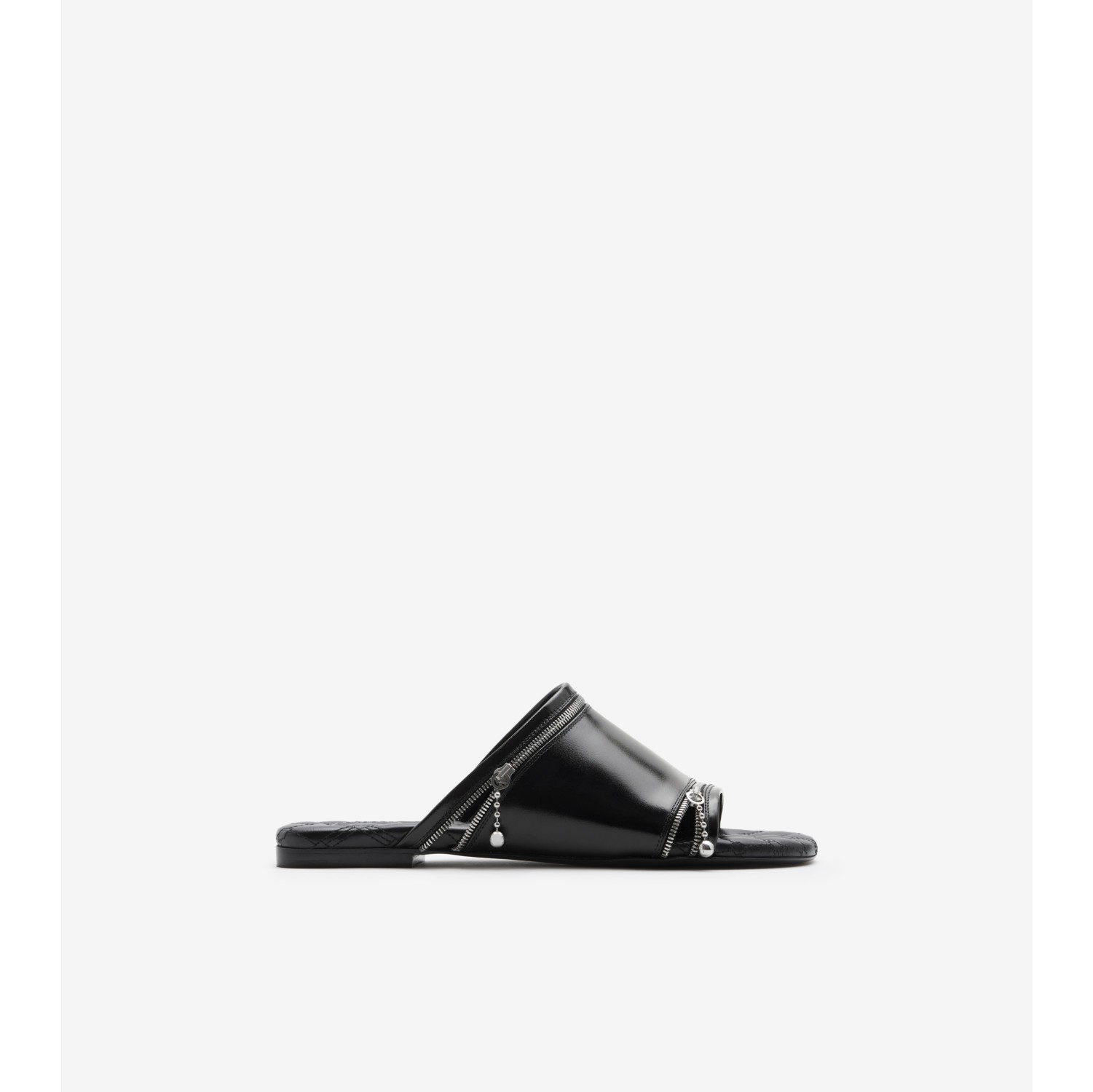 Leather Peep Slides in Black Women Burberry Official