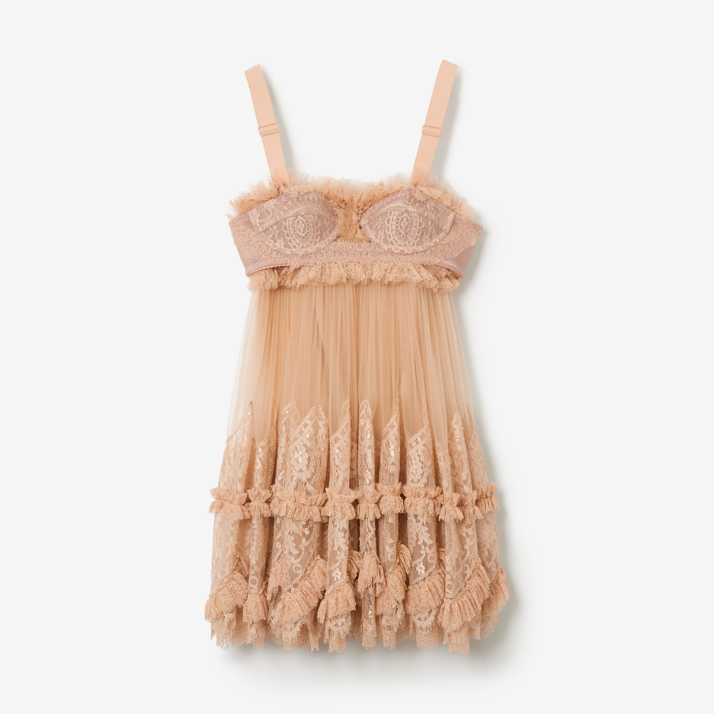 Tulle and Lace Baby Doll Dress in Pale Nude - Women | Burberry® Official - 1