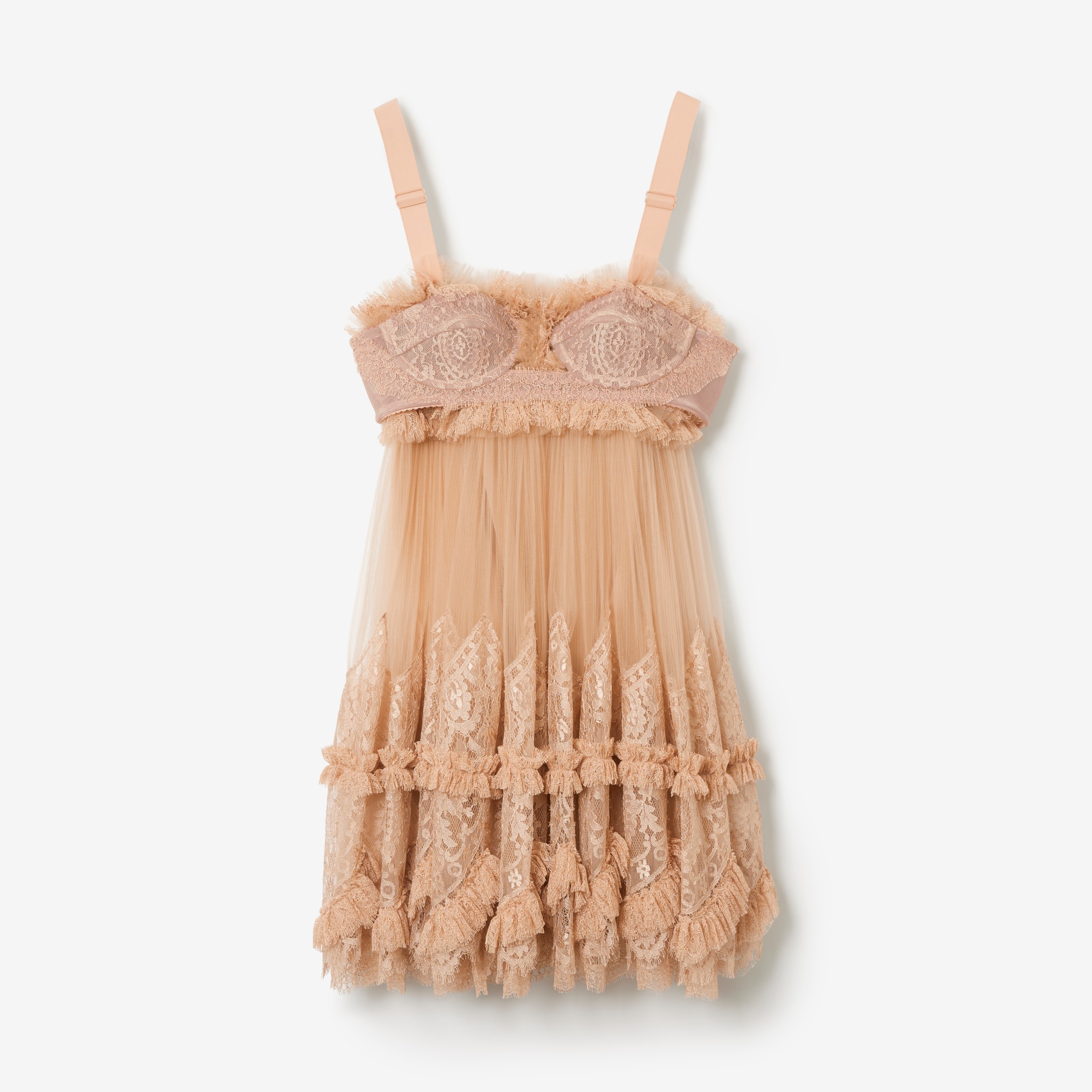 Tulle and Lace Baby Doll Dress in Pale Nude - Women | Burberry® Official