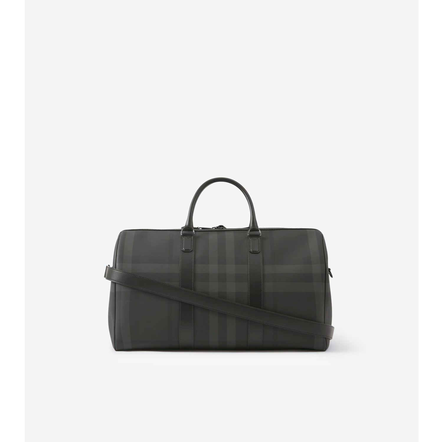 Burberry Men's Check Leather-trimmed Travel Pouch - Charcoal