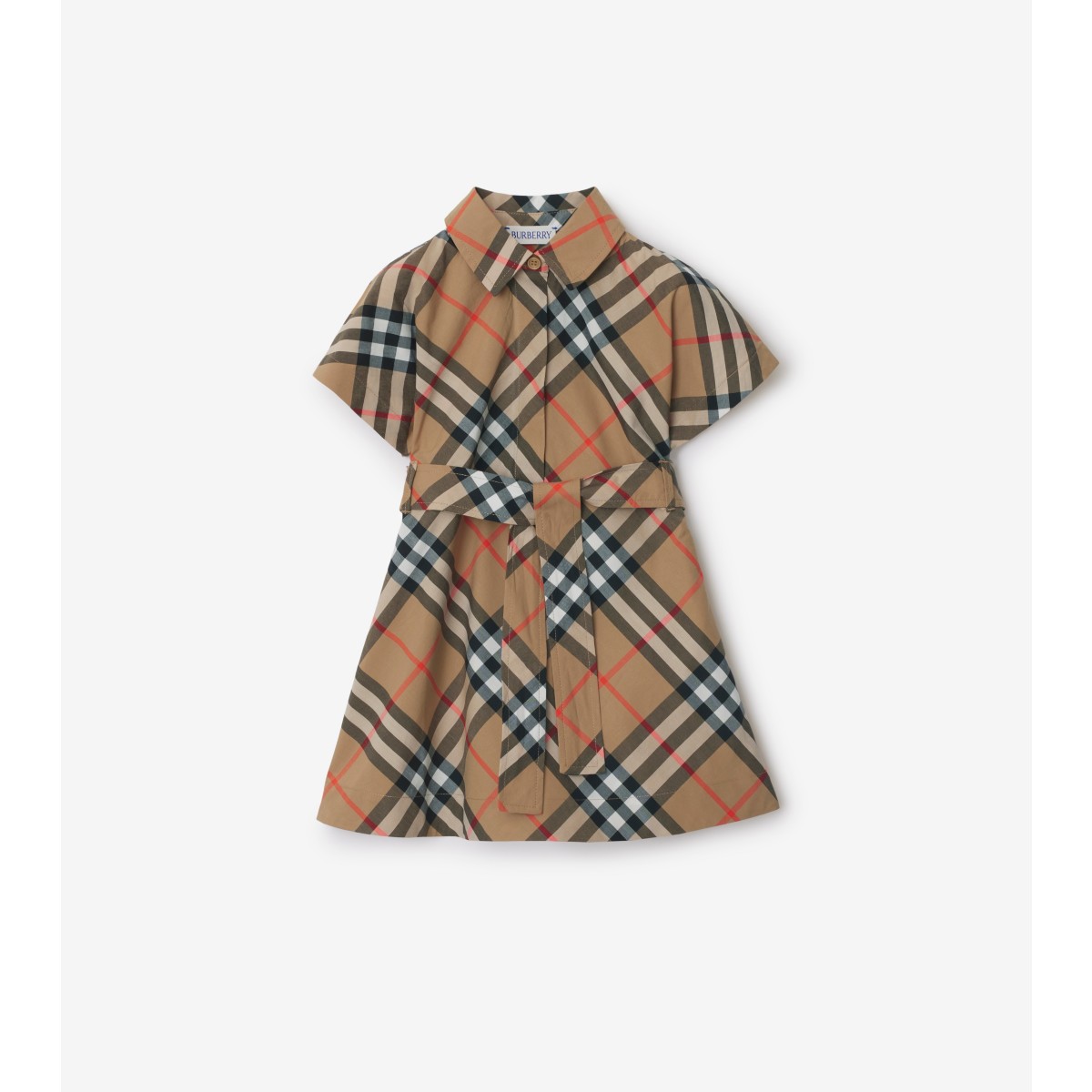 Burberry Checked Cotton Shirtdress In Sand