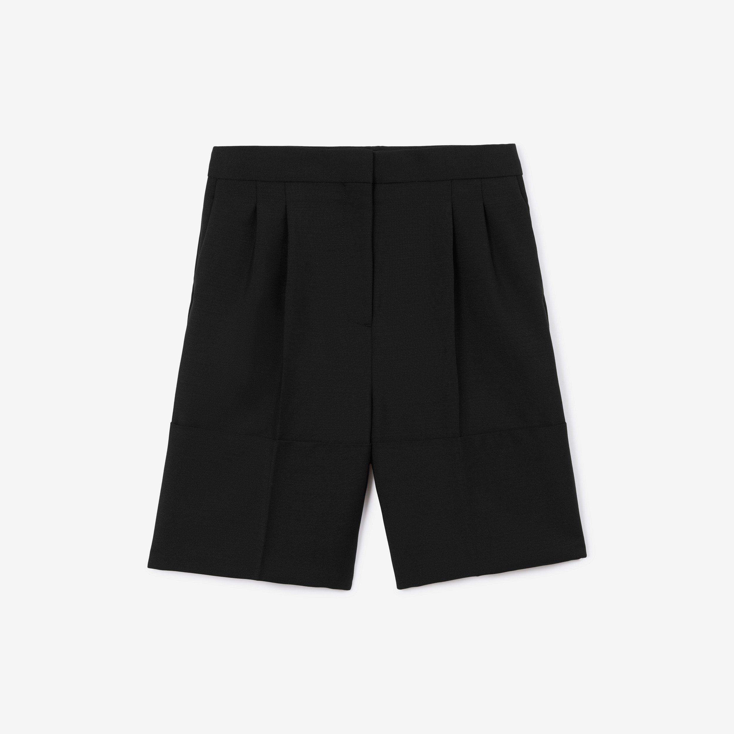 Pantalones cortos de vestir en angora y lana con bajos exagerados (Negro) - Mujer | Burberry® oficial - 1