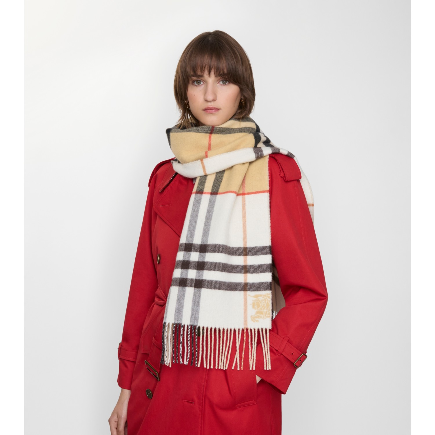 Contrast Check Cashmere Scarf