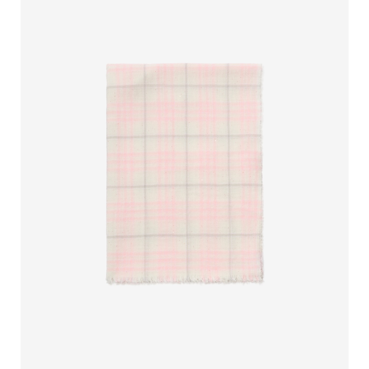 Wide Check Wool Silk Blend Scarf