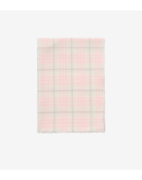 Wide Embellished Check Wool Silk Blend Scarf