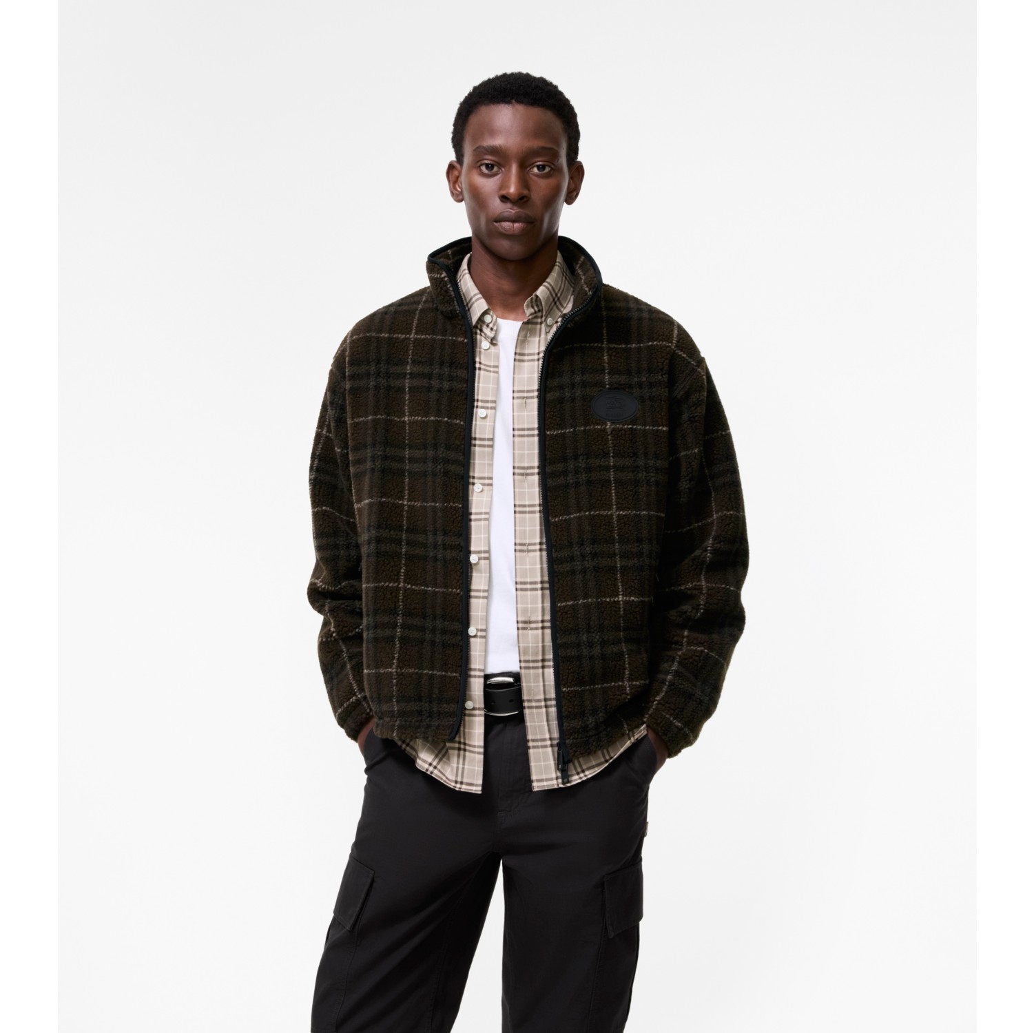 Check Wool Cashmere Blend Fleece Jacket