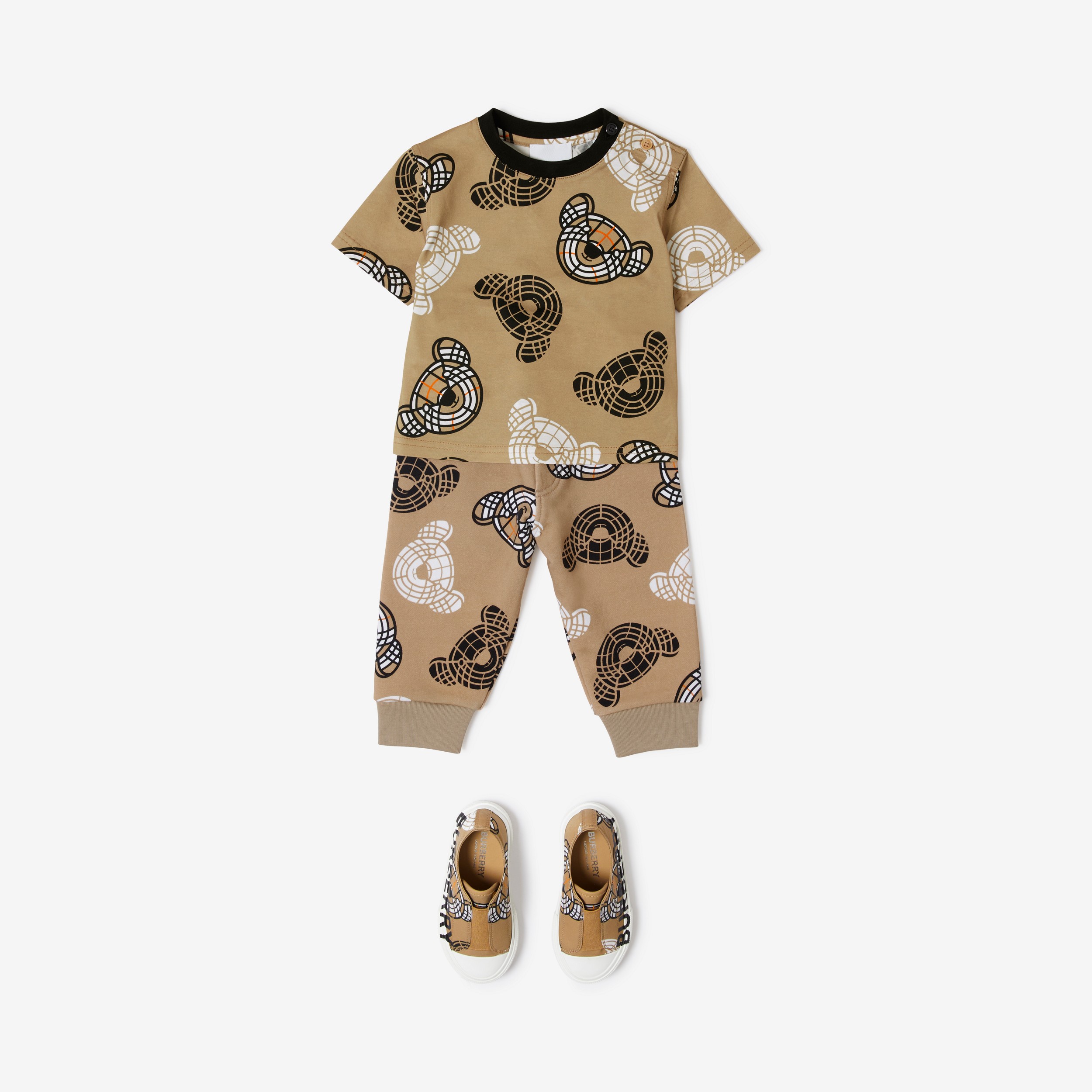 토마스 베어 프린트 코튼 티셔츠 (아카이브 베이지) - 아동 | Burberry® - 4