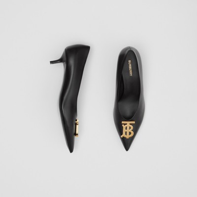 Monogram Motif Leather Point-toe Pumps in Black - Women | Burberry® Official