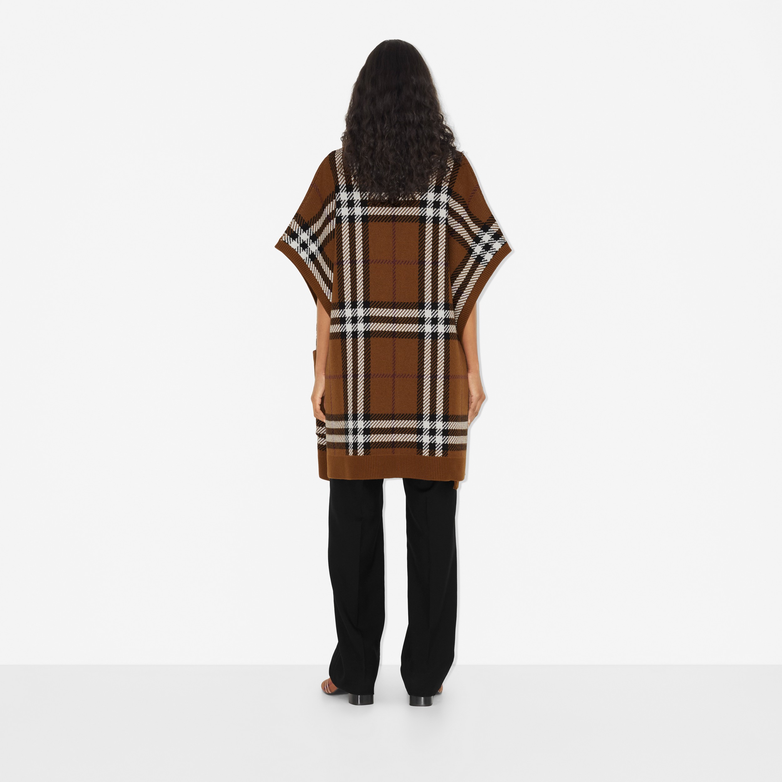 Check Wool Jacquard Cape in Dark Birch Brown | Burberry® Official - 4