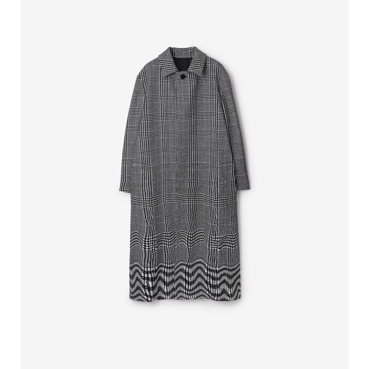 Burberry Long Warped Houndstooth Silk Blend Car Coat In Monochrome