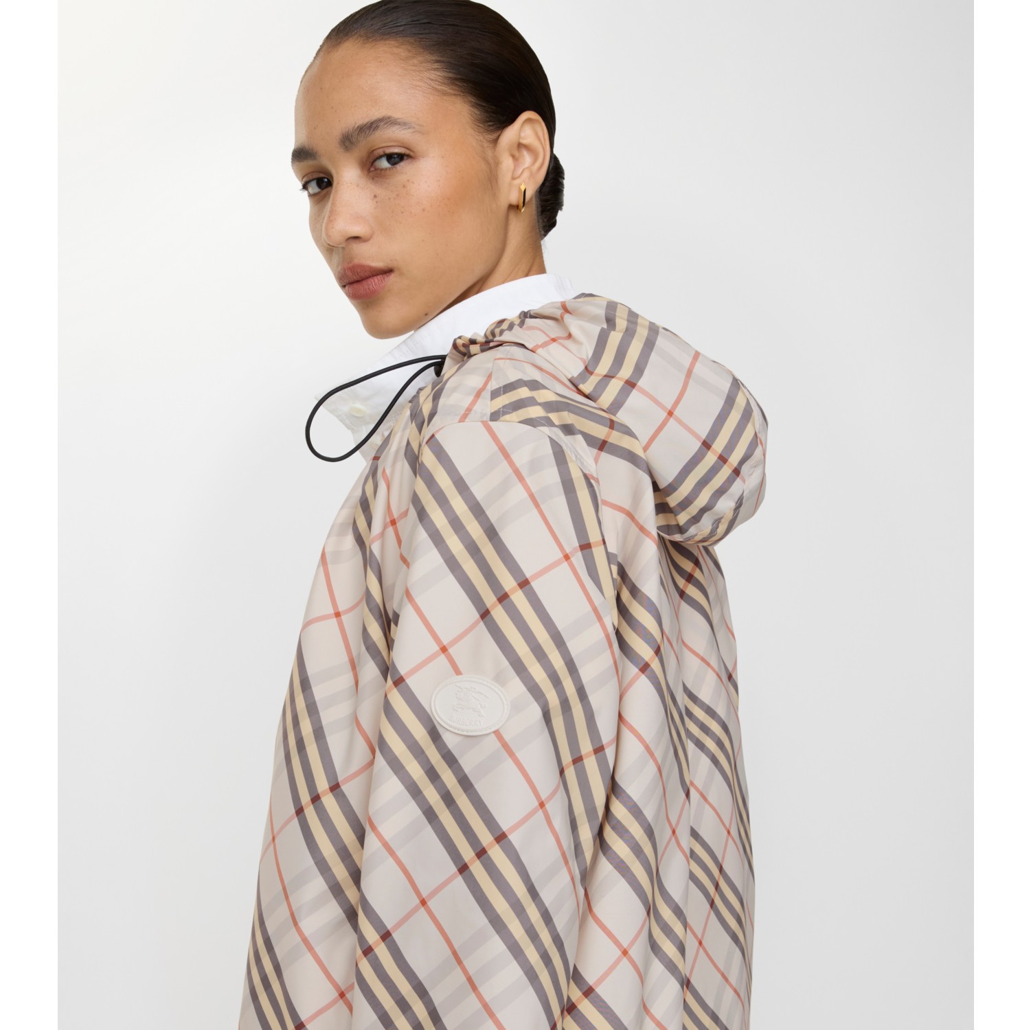 Check Salcombe Hooded Jacket​ in Pebble beige - Women, Nylon | Burberry® Official