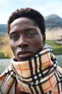 Model wearing Burberry Check Scarf