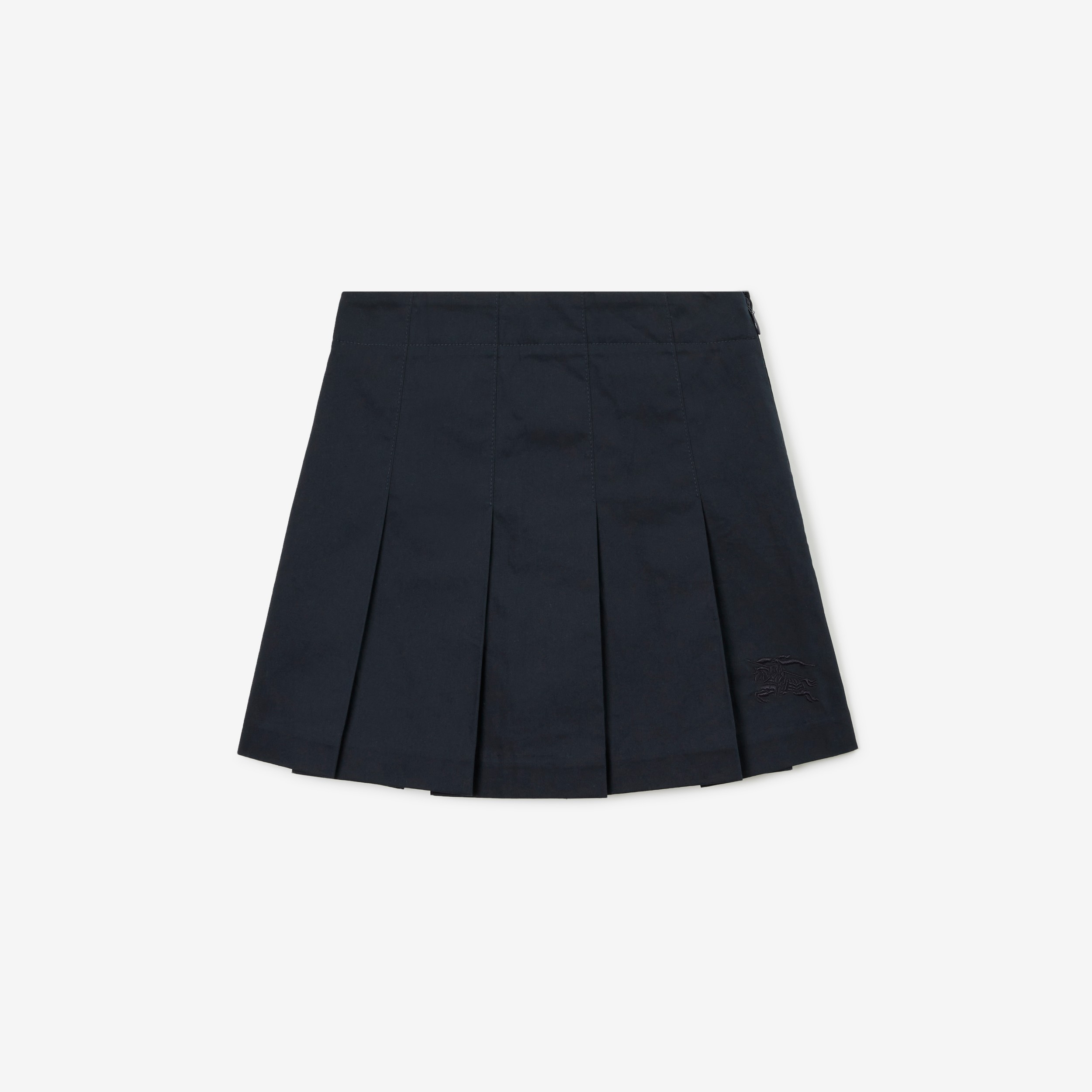 EKD Motif Cotton Twill Pleated Skirt in Navy Black | Burberry® Official