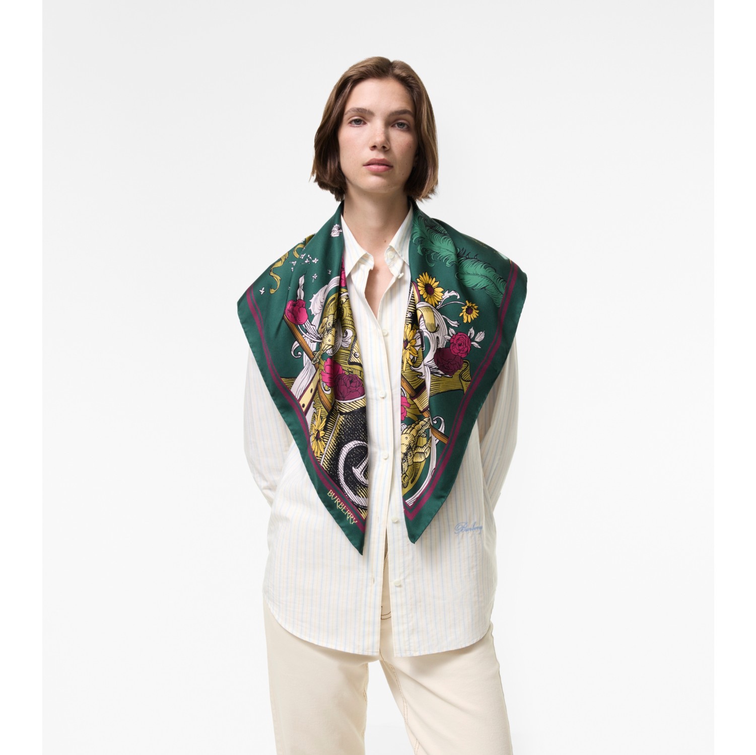 Etched Knight Silk Scarf in Emerald green | Burberry® Official