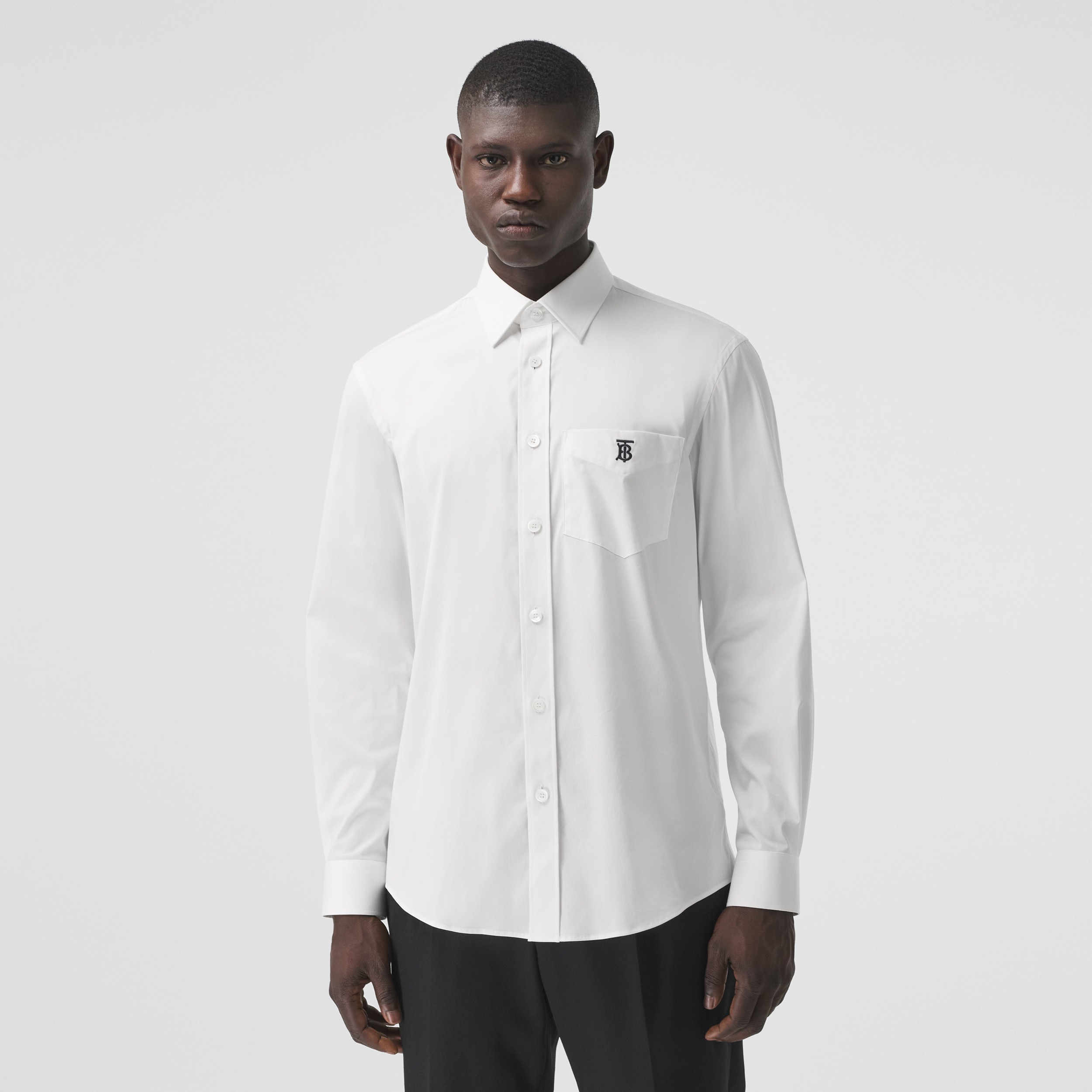 Monogram Motif Technical Cotton Shirt in White - Men | Burberry® Official - 2