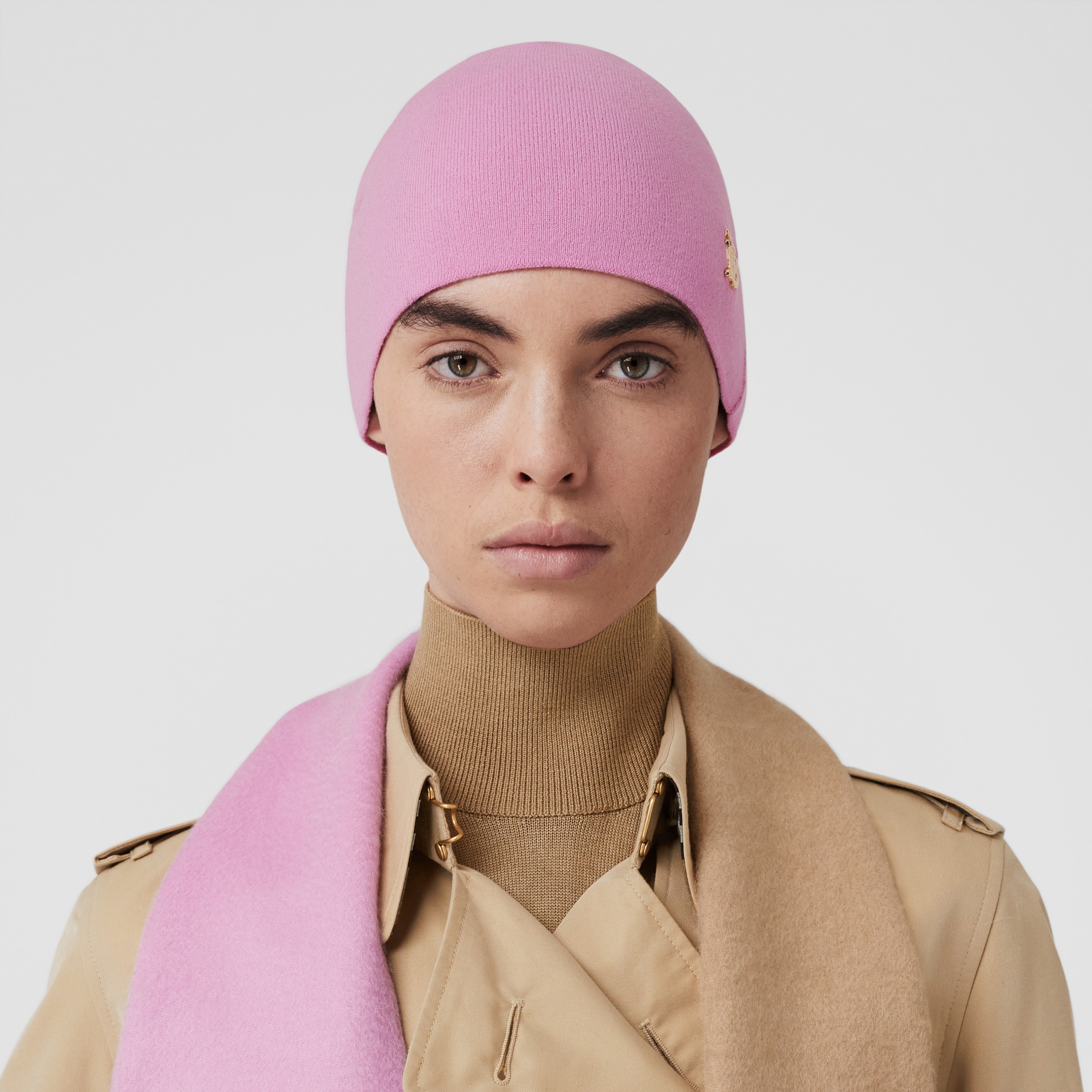 Reversible Monogram Motif Wool Cashmere Beanie in Primrose Pink/camel | Burberry® Official - 3