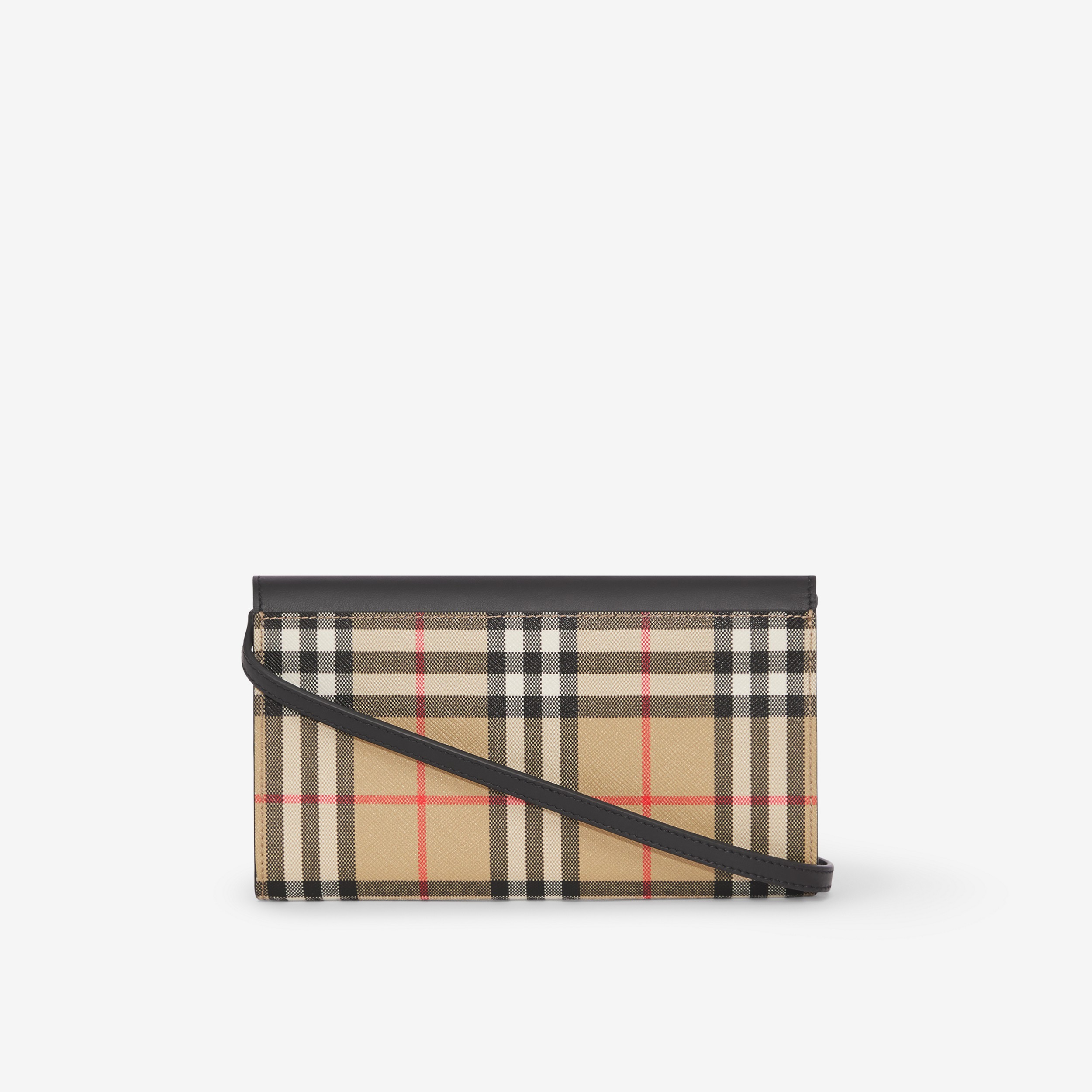 Check and Leather Wallet with Detachable Strap in Archive Beige/black - Women | Burberry® Official - 3