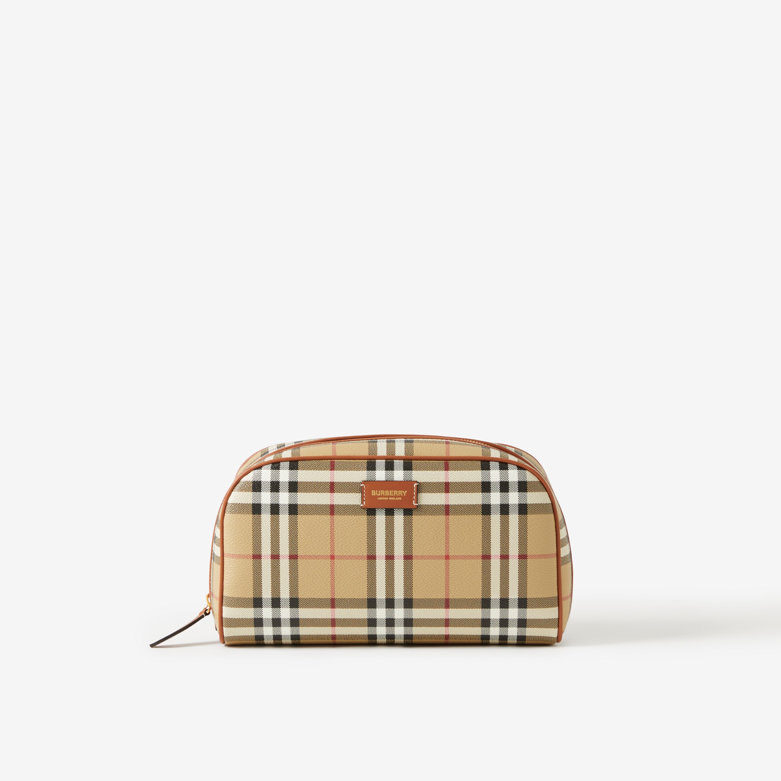 Medium Check Travel Pouch in Archive Beige - Women | Burberry® Official - 1