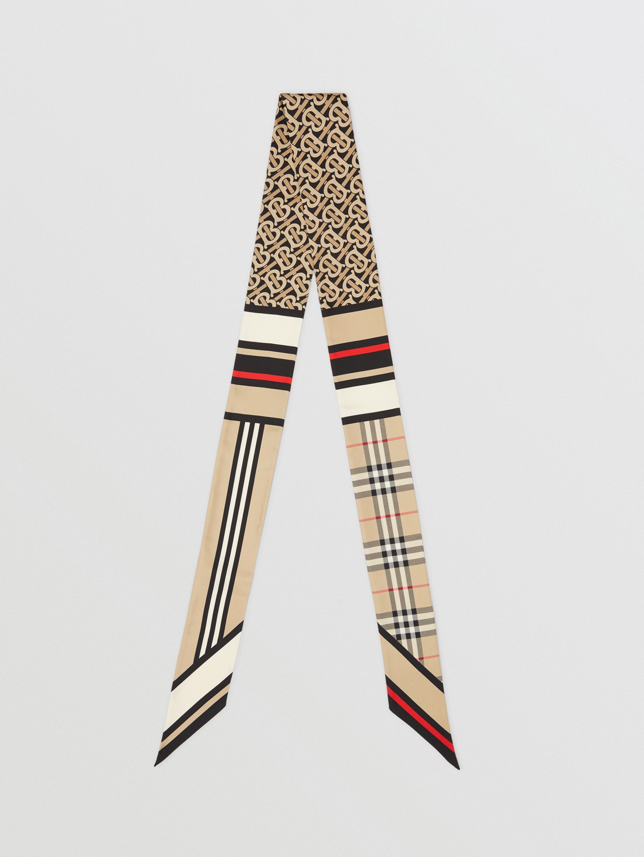 Skinny scarf de seda com estampa de montagem in Bege Clássico