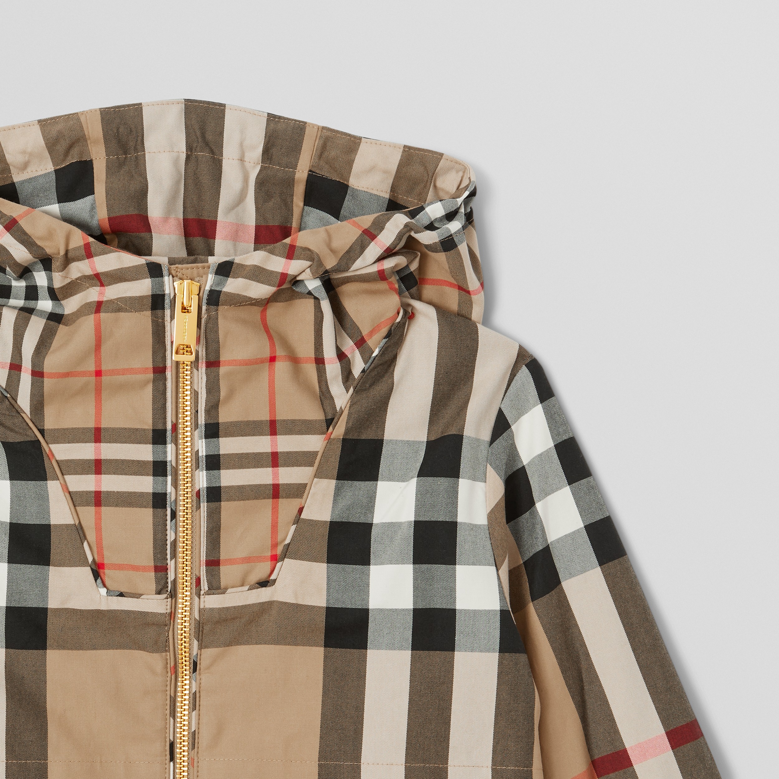 Contrast Check Cotton Hooded Jacket in Archive Beige | Burberry® Official - 4
