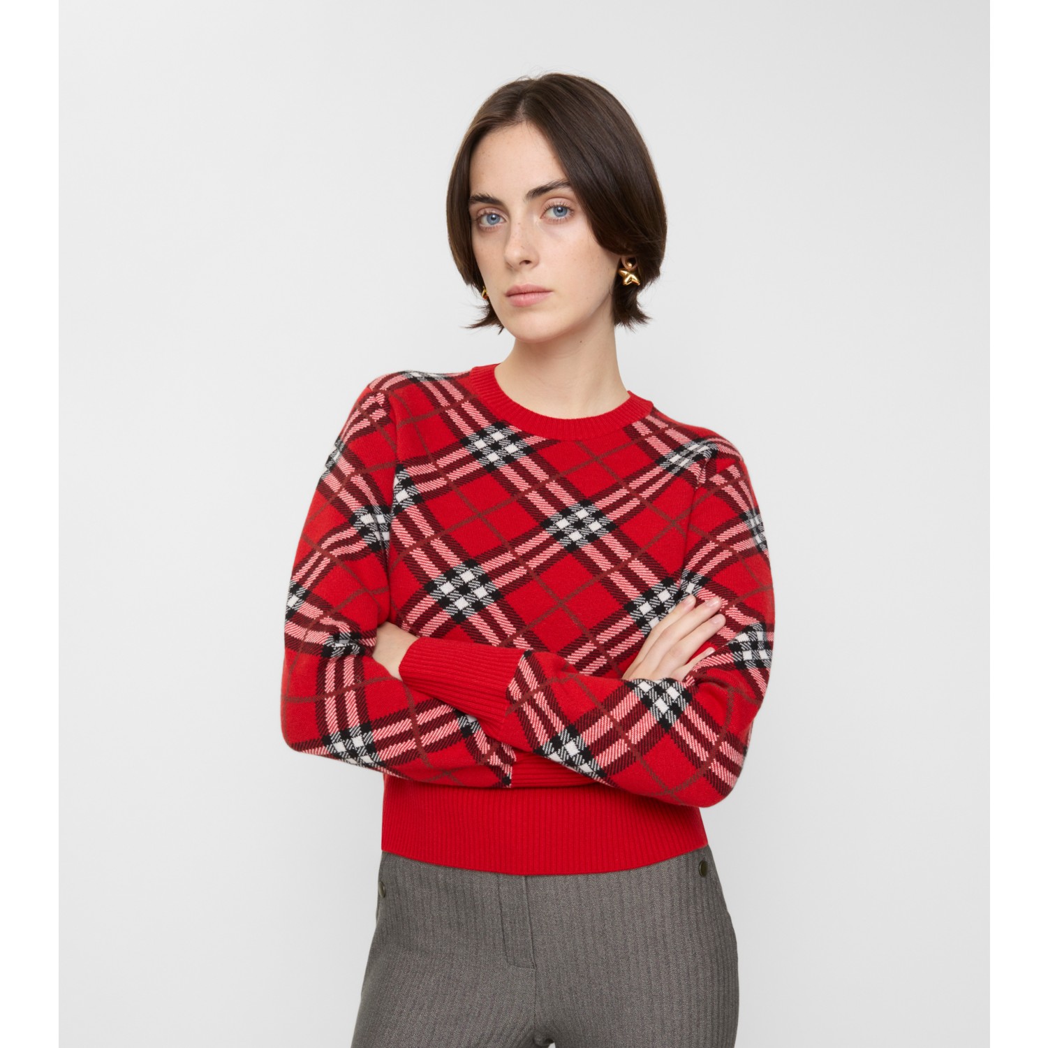 Check Wool Cashmere Blend Sweater