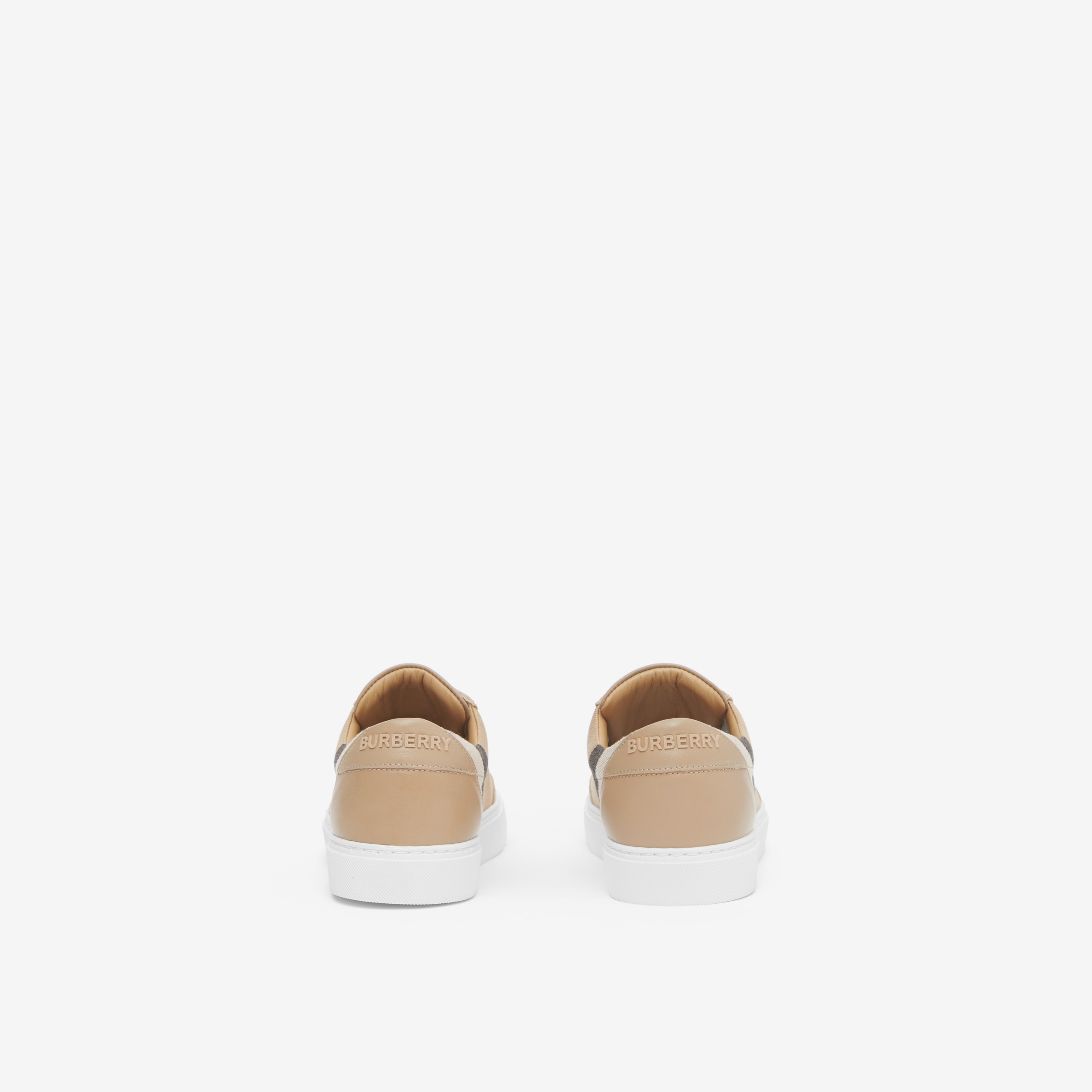 House Check Cotton and Leather Sneakers in Tan - Women | Burberry® Official - 3