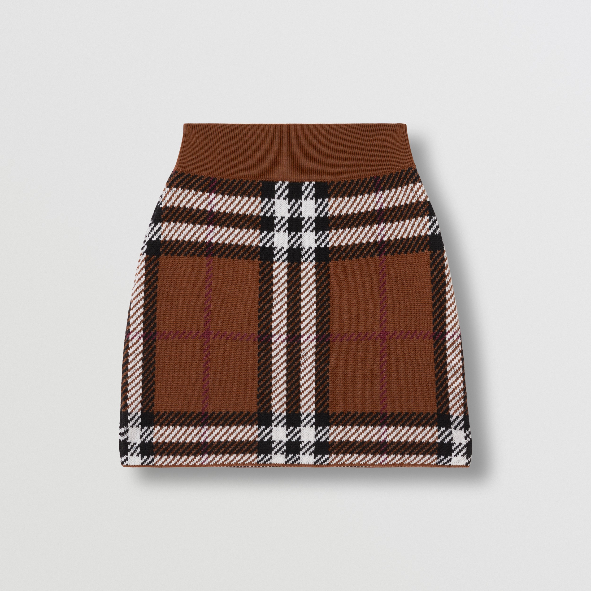 Check Wool Jacquard Mini Skirt in Dark Birch Brown - Women | Burberry® Official - 4