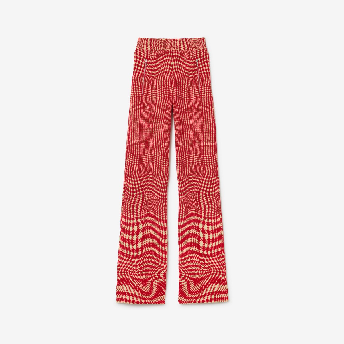 Shop Burberry Warped Houndstooth Wool Blend Trousers In Pillar
