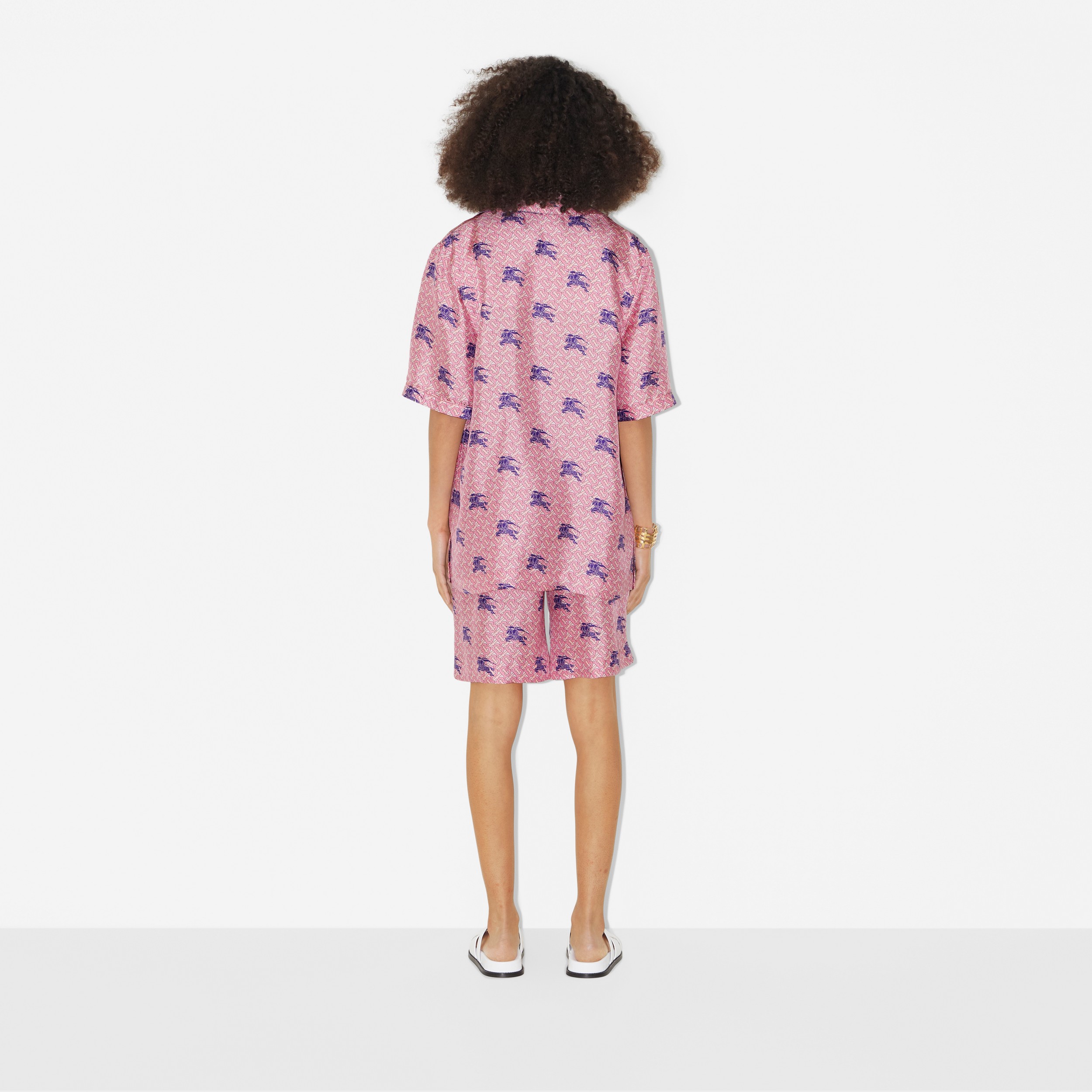 Camisa estilo pijama de seda com estampa de monograma e EKD (Ametista Profundo) - Mulheres | Burberry® oficial - 4