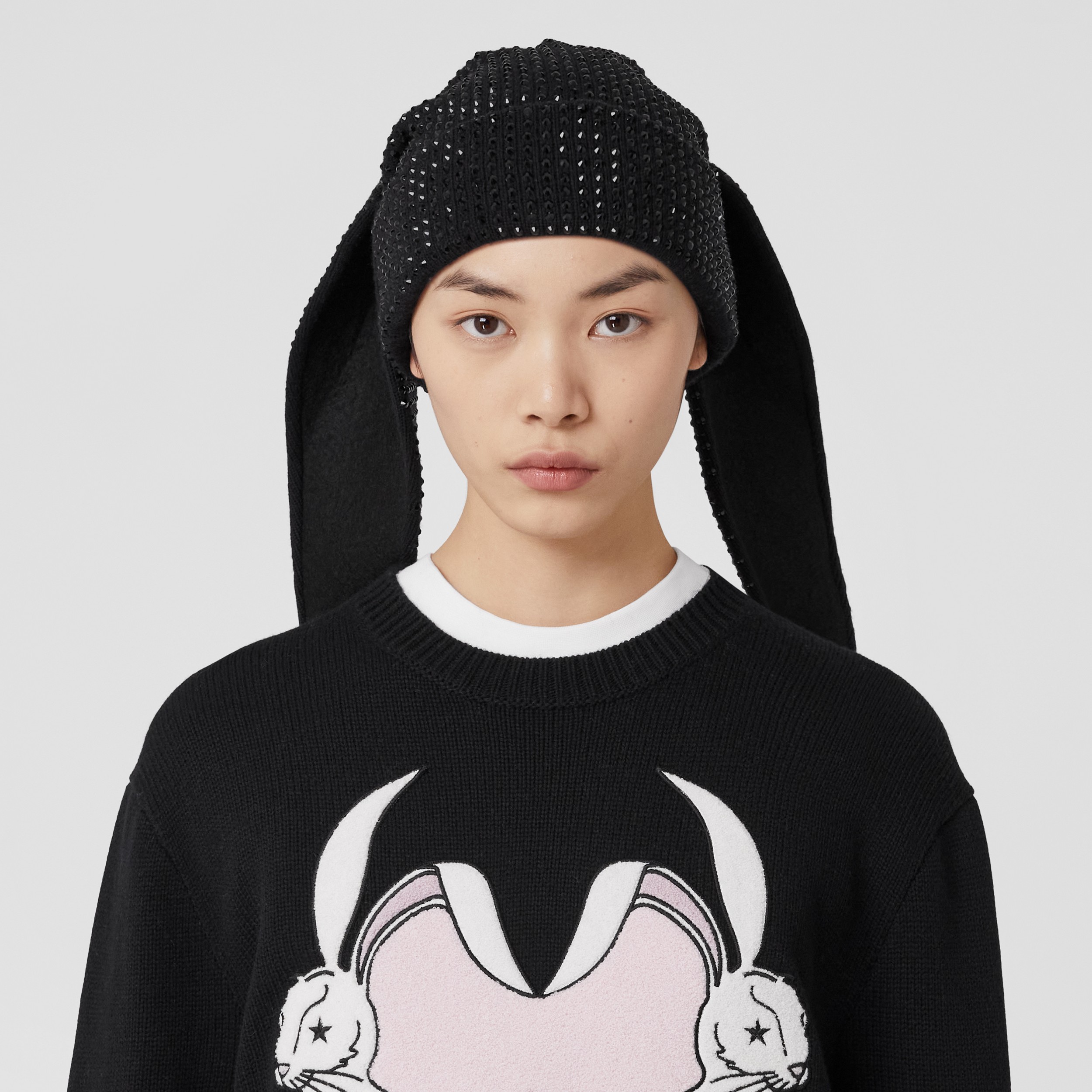 Rabbit Intarsia Wool Oversized Sweater in Black - Women | Burberry® Official - 2