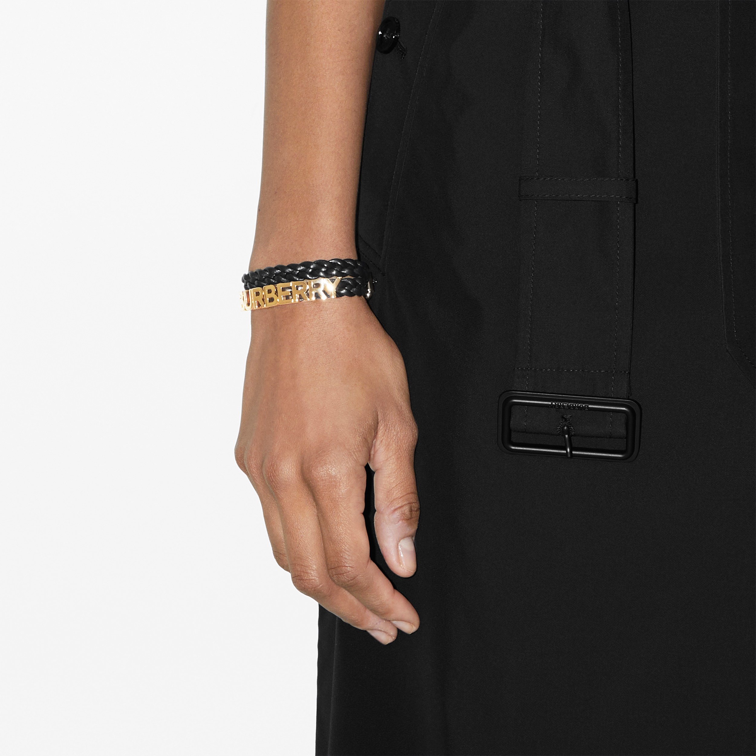 Gold-plated Logo Leather Bracelet in Light Gold/black - Women | Burberry® Official - 3
