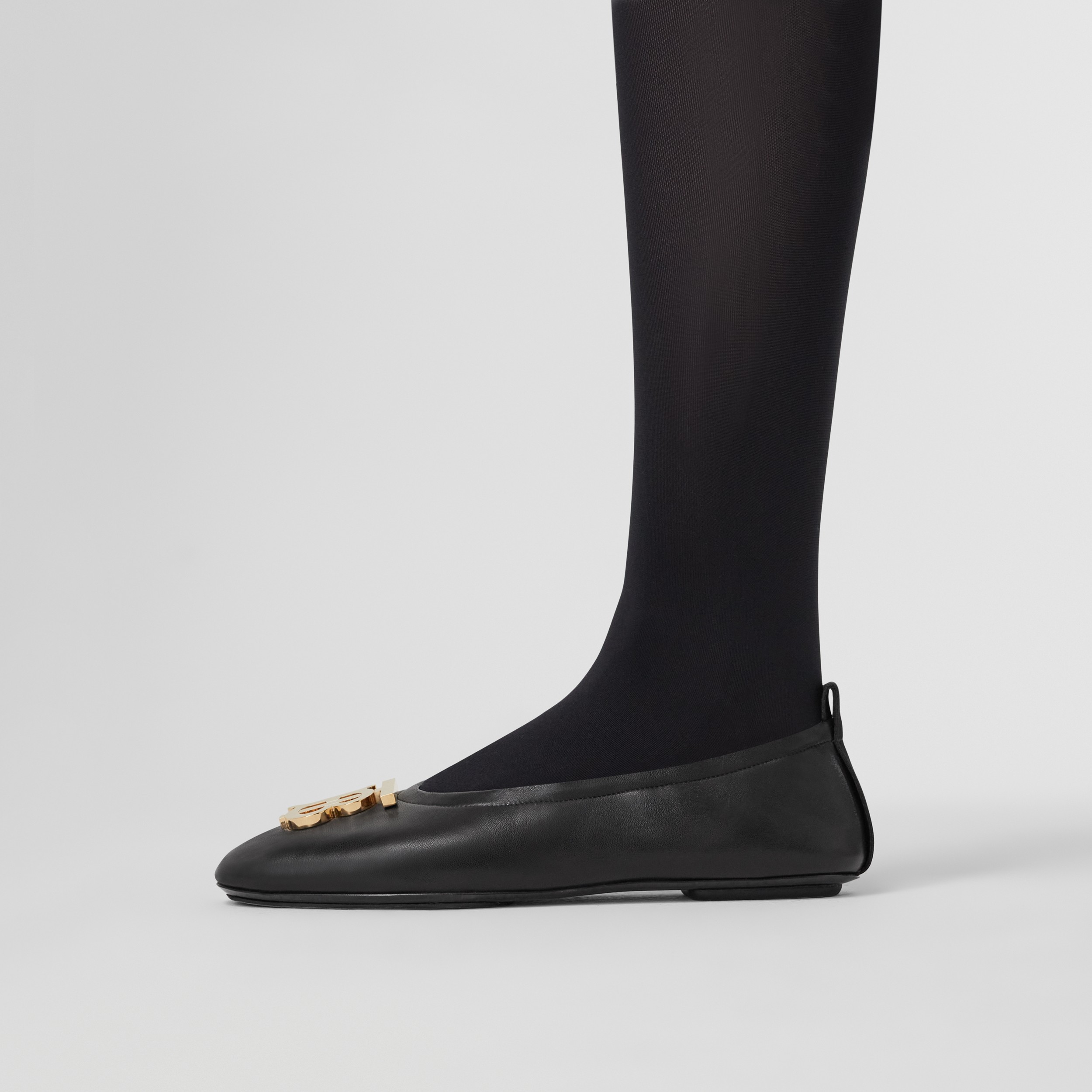 Sapatilhas ballerina de couro de cordeiro com monograma (Preto) - Mulheres | Burberry® oficial - 3